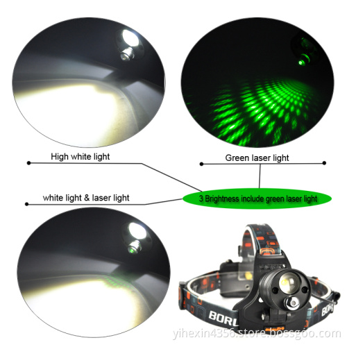 Adjustable Focus Cree T6 Bulb 1000Lumens Rechargeable Outdoor Headlamp Led Lenser With Laser